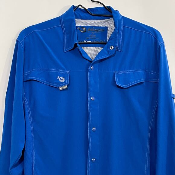 Mojo Sportswear Co Fishing Shirt Men's Medium Blue Pearl Snap Vented Quick Dry - Picture 13 of 13